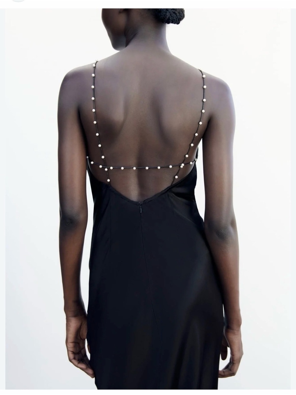 Zara beaded satin open back midi dress